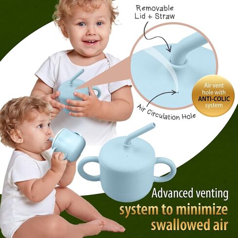Sippy cup for 6 month old (8Oz/250ml) with straw, sippy cup for toddlers with soft spout and lid for practicing with snacks and sippy cup for 1 year old with handles. in Saudi Arabia