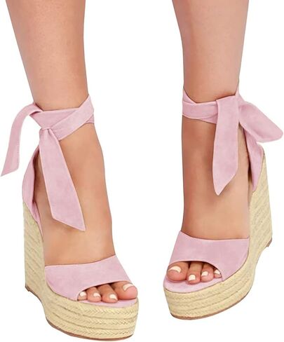 SERAIH Womens Lace up Espadrilles Platform Wedges Sandals Heels Tie Ankle Strap Summer Dress Shoes in Saudi Arabia