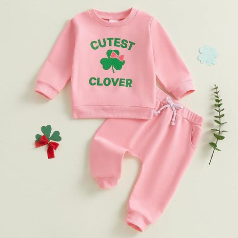 ليدي Champswiin St Patrick's Baby Baby Girl Girl Girl Abour Four Leaf Clover Sweatshirt Top Solid Gogger Pants in Saudi Arabia