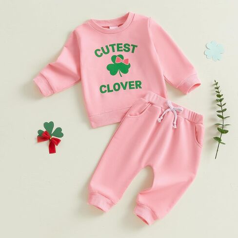 ليدي Champswiin St Patrick's Baby Baby Girl Girl Girl Abour Four Leaf Clover Sweatshirt Top Solid Gogger Pants in Saudi Arabia