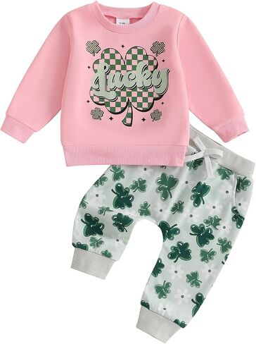 ليدي Champswiin St Patrick's Baby Baby Girl Girl Girl Abour Four Leaf Clover Sweatshirt Top Solid Gogger Pants in Saudi Arabia