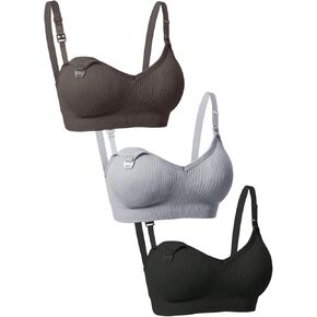 MakeMeChic Women's 3 Pack Maternity Nursing Bras Rib Knitted Breastfeeding Bralettes