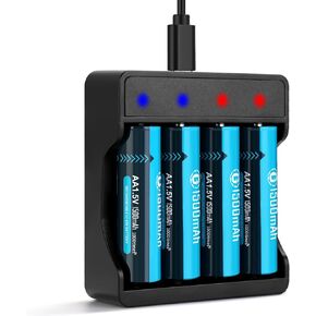 BLUE GIFT 8 Pack Rechargeable 1.5V Lithium Batteries AA, Long-Lasting Double A Battery 1500mAh with 2H Fast Charger for Blink Camera, Xbox, Household Devices