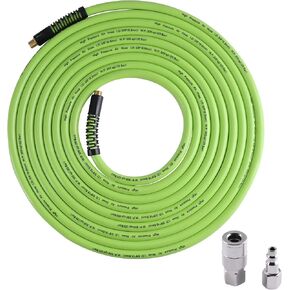 Hybrid Air Hose, 3/8 Inch x 101 Ft PVC Air Hose, Heavy Duty, Lightweight, Kink Resistant, 300 PSI, with 1/4-Inch Metal Male Fittings (31 M)