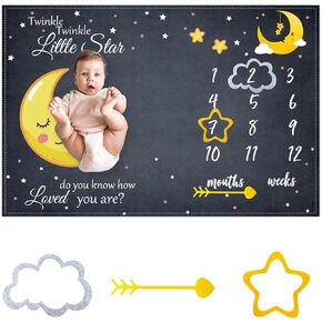 CSFOTO Baby Milestone Blanket 60''x40'' Starry Sky Newborn Month Blanket Star and Moon Newborn Photography Background Prop for Boy & Girl Personalized Shower Present with Frame