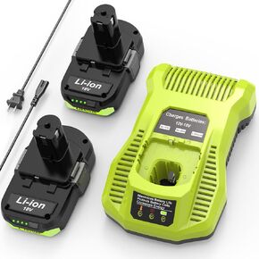 18v 3.0Ah Replacement Lithium ion Batteries 2-Pack and Charger Combo, Replacement for Ryobi 18V Battery 3000mAh, Compatible with Ryobi one+ 18-Volt Cordless Power Tools and Charger.