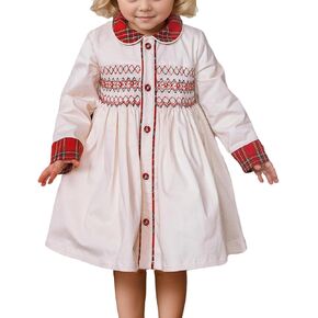 Toddler Smocked Dress Baby Girls' Clothing Long Sleeve Fall Dresses Family Matching Christmas Clothes for Birthday Holiday