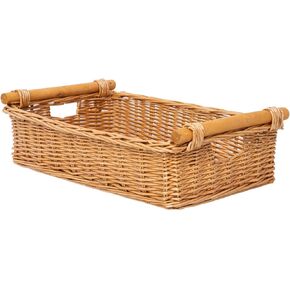 Woven Wicker Storage Basket Wicker Tray Shallow Basket Organizing 16.54L x 11.02W x4.72H in (Wicker)
