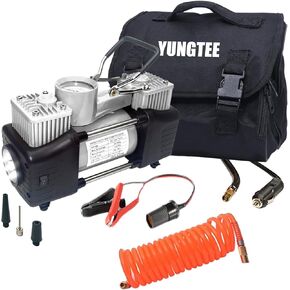 YUNGTEE Portable Double Cylinder Car Air Pump Tire Inflator 12V 150 PSI Air Compressor for Car SUV Airbed