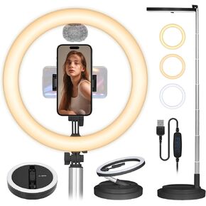 TARION LED Selfie Ring Light - Ring Light with Stand & Phone Holder Cold Shoe Mount, 11.8" Foldable Circle Light, 3 Lighting Modes x 10 Brightness Levels, Adjustable Height from 12.9" to 66.5" Pink Y3