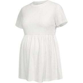 OYOANGLE Women's Maternity Short Sleeve Shirts Crew Neck Ruffle Hem Peplum Top Pregnancy Tunic Tops