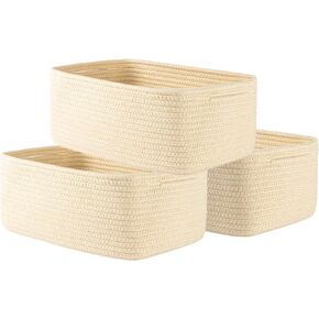 KALLAX Small Woven Basket, 12 x 8 x 4.5 Inches, Storage Basket for Organizing, Cute Small Rope Shelf Closet Cube Storage Bins Baskets for Shelves, Dog Toy Gift Baskets Empty, 3 Packs, Black