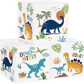 Clastyle Dinosaurs Kid Storage Cube Organizer Set Leaf Closet Clothes Cube Storage Bin Nursery Toddler Baby Toy Box Chest Boys Girls Book Shelf Basket, Tropical, 3 Pcs