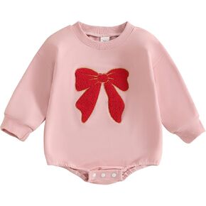 FYBITBO Newborn Baby Girl Bubble Romper Clothes Bow Embroidery Sweatshirt Romper Long Sleeve Bodysuit Fall One Piece Outfit