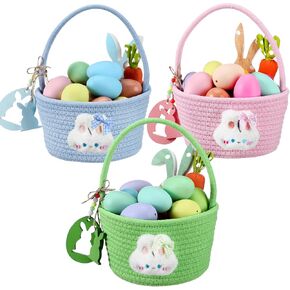 3PCS Easter Basket with Handles, small Easter Basket Set for Kids, Easter Bunny Basket Gift Baskets Empty for Party Gifts