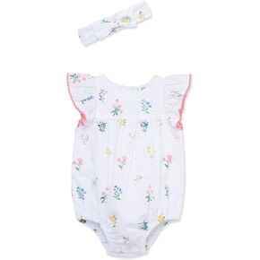 Little Me Clothes for Baby Girls' Woven Romper and Headband Set, 3-12 Months