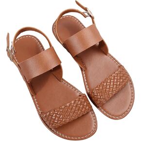Verdusa Women's Braided Strappy Leather Sandals Open Toe Roman Flat Sandals