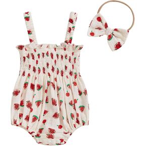 Newborn Baby Girl Clothes Floral Bunny Print Smocked Sleeveless Romper Summer Bodysuit Cute Baby Easter Outfit in Kuwait