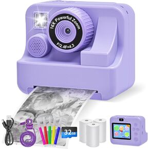 Kids Camera Instant Print, 1080P HD Dual-Lens Selfie Camera, 2.4 Inch Screen Toddler Print Camera with 3 Print Paper & 32G Card,Christmas Birthday Gifts Toys for Girls Boys Age 3-15 Years