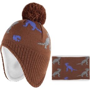 Baby Winter Hat Scarf Set Knitted Toddler Beanie Boys Girls Warm Fleece Lining Hat with Pompom