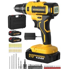 21V Tool Kit with Drill, 2 x 2.0Ah Batteries, 2-Speed Cordless Drill Set with LED Battery Display Screen, 49Pcs Drill/Driver Bits for Christmas Gift