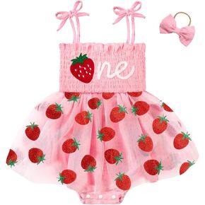 HONGTEYA Baby Girl 1st Birthday Outfit Girl First Birthday Clothes One Year Old Gifts Lace Romper Tulle Summer Newborn Dress
