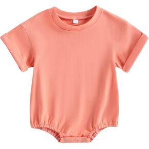 Unisex Newborn Baby Boy Girl Clothes Solid Color Plain T-Shirt Bubble Romper Oversized Short Sleeve Romper Bodysuit