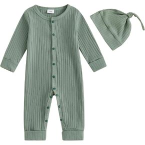Newborn Boy Girl Clothes One-Piece Romper Botton Down Ribbed Knitted Jumpsuit Coming Home Outfit Neutral Baby Clothes