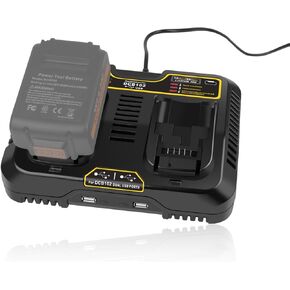 DCB102 Dual Port 20V Charger Replace for Dewalt 20V Battery Charger, Fast Charger with USB Port Compatible with Dewalt 12V/20V Max Battery and Charger DCB118 DCB105 DCB107 DCB206 DCB204