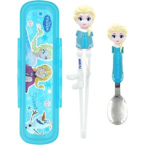 Frozen Queen Elsa Kids Children Spoon Training Chopsticks Flatware Utensil Cutlery Dinnerware Tableware Set with Case, 3 pieces