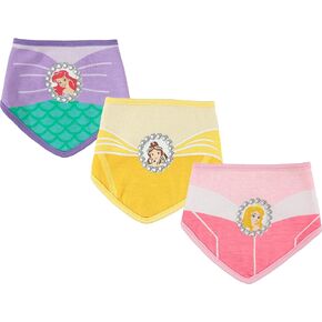 Happy Threads Disney Princess Baby 3 Pack Bandana Bibs Gift Set, Belle Ariel and Rapunzel Princesses, Newborn Bib for Feeding