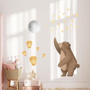 Bear Wall Decals，Animal Bear Moon Stars Wall Stickers，Removable Cute Animal Bear Wall Decals，Bear Wall Art Decoration，for Nursery Kid Baby Bedroom Living Room Playing Room Murals
