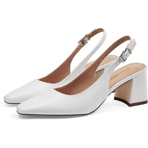 GENSHUO Slingback Heels for Women Pumps Square Closed Toe Low Chunky Block Heel Dress Pumps Comfortable Slip On Work Wedding Casual Office Shoes
