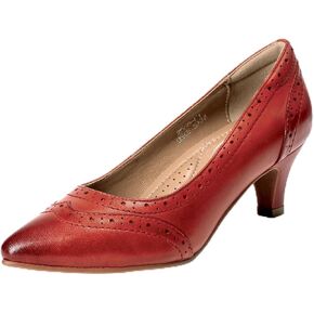 Mona flying Womens Leather Pointed Toe Vintage Brogue Pump Dress Heel Shoe | Elegant Kitten Heel,Comfy Padded Topline,Classy Wingtip Brogue,Supple Sheepskin Upper,Soft Leather Lining,Arch Support Insole in Saudi Arabia