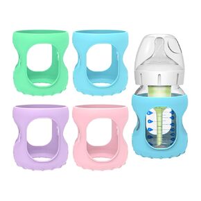 MORLIKE 4 Pack Silicone Sleeves Fit for 9 oz/270 mL Dr. Brown's Wide Neck Glass Baby Bottle, 100% Silicone Covers Protect Baby Bottle, Easy to Grip Baby Bottle Holders for ‎WB93703-WEB ‎WB91700-P4