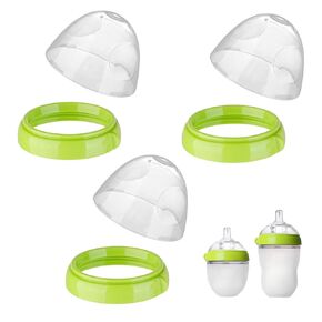 Dome Caps with Nipple Rings Set Compatible for Comotomo Baby Bottles, Replacements Screw Collars with Dome Lids for Como tomo, Set of 3