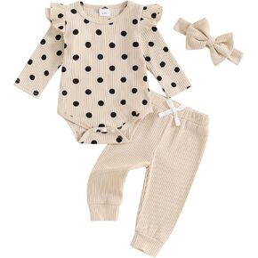 Newborn Baby Girl Outfits Flower Ribbed Ruffle Long Sleeve Romper Pant Headband 3Pcs Infant Fall Winter Clothes Set