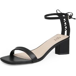 Women Ankle Strap Sandals Mid Chunky Heels Open Square Toe Strappy Heels Women's Heeled Sandals Party Dress Shoes