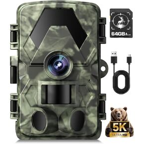 Trail Camera, 5K 60MP Game Camera with No Glow Night Vision, 150°Wide-Angle, 0.05s Trigger Speed Motion Activated IP66 Waterproof for Wildlife Scouting, Home Security