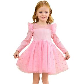 Miipat Toddler Girls Tulle Dress Long Sleeve Tutu Dress Little Kids Ruffle Party Princess Dress