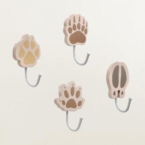 AWISBI 4 Pieces Wooden Animals Tracks Hanging Hooks - Fox, Bear, Deer, Hedgehog, Woodland Nursery Decor, Forest Nursery Kids Coat Rack Room Wall Mount Hooks, Baby Room Decor, Boy Nursery Wall Decor