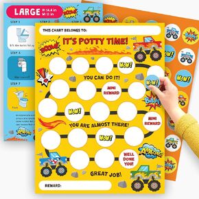 Monster Truck Potty Training Chart for Toddlers Boys x10 pcs - Sticker Chart for Kids Potty Training Chart for Toddlers Boys, Potty Sticker Chart, Potty Rewards - by Central 23