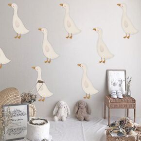Cute Geese Wall Stickers, 8pcs Removable Waterproof PVC Decals, Funny Animals Art Decorations for Nursery Baby Bedroom Playroom Living Room Murals