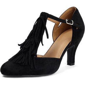 Women's Mary Jane Tassels Rockability Close Round Toe Vintage 1950s Gatsby Heels 1930s Ankle Straps Retro 1920s Victorian Pumps Shoes