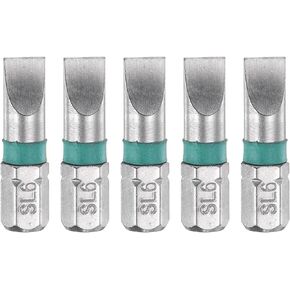 HARFINGTON 5pcs Slotted Screwdriver Bit SL6 1/4" Hex Shank 25mm/1" Length Magnetic Flat Head Hex Bits S2 Steel Electric Screw Driver Bit