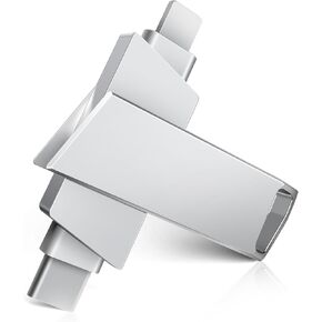 128GB Flash Drive for iPhone iPad, USB 3.0 High-Speed Storage Stick for iPhone 15/16 Pro 4K ProRes Recording, External Drive Camera Backup for Photos, Videos and Files, Plug and Play (Silver)