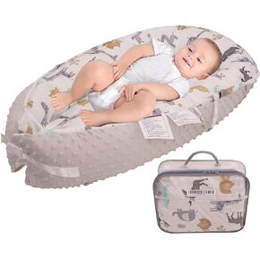 Baby Lounger, Ultra Soft Breathable Cotton Multiple Patterns, Removable Washable Cover, Portable & Adjustable, Perfect for Tummy Time, Newborn Shower (Pattern Big Leaves and Velvet)
