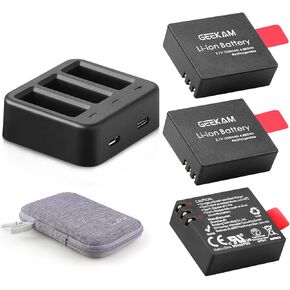 Action Camera Battery Pack, 3 x 1350mAh Rechargeable Battery with 3 Channel Charger for AKASO EK7000, WOLFANG GA100/GA200/GA300, Campark, Crosstour, Apeman, Victure, SJ4000 Underwater Cameras