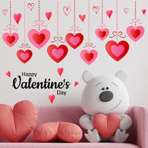 Red Heart Valentine’s Day Wall Decals - Romantic Love Heart Wall Stickers, Peel and Stick Valentine’s Day Wall Art for Wedding, Anniversary, Bedroom, Living Room, Office, Party, Holiday Home Decor