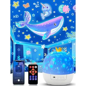 21 Sets of Films + Projector Night Light for Kids, Baby Star Projector for Bedroom, Ceiling, Remote Control & Bluetooth Speaker, 360° Rotating Night Light for Baby Girls Christmas, Nursery, Room Decor